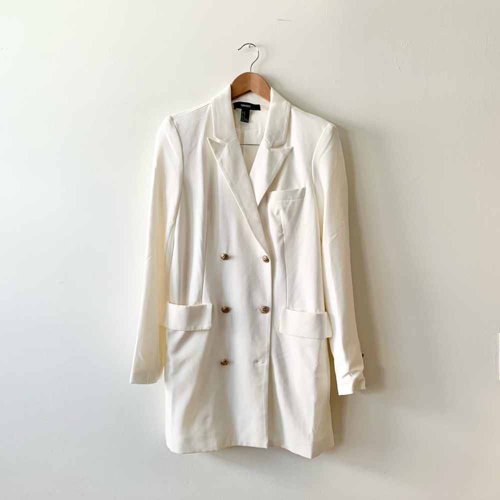 Forever 21 Cream Double-Breasted Blazer Dress with Gold Buttons
